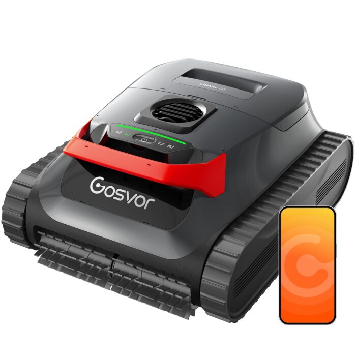 Gosvor (2026 Neu) Poolroboter Wand und Boden, Wasserlinie, Flachzone 4-in-1, Bis zu 200 Min. Laufzeit, Leichtgewicht 6,9 KG, 3μm Ultrafeiner Filter, Poolsuager Akku für Pools bis zu 200 m², Orange