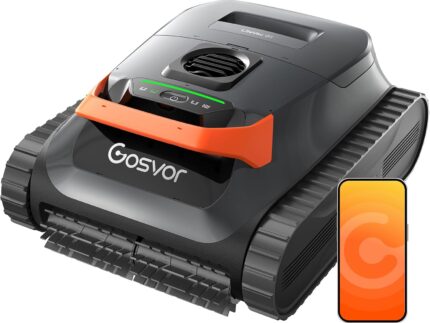 Gosvor (2026 Neu) Poolroboter Wand und Boden, Wasserlinie, Flachzone 4-in-1, Bis zu 200 Min. Laufzeit, Leichtgewicht 6,9 KG, 3μm Ultrafeiner Filter, Poolsuager Akku für Pools bis zu 200 m², Orange
