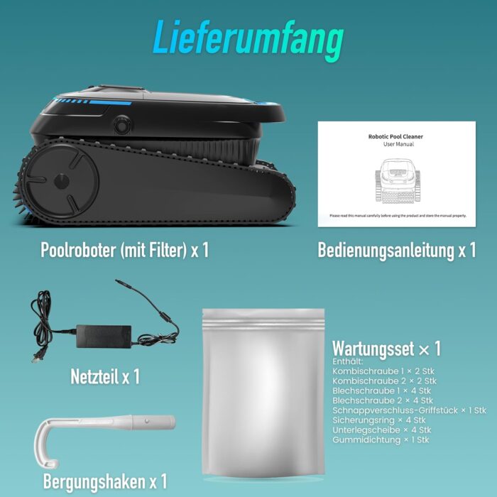 (2026 Neu) BOTLIFE PC10 Poolroboter, Poolsauger Akku Kabelloser, Poolroboter Boden und Wand, Wasserlinie, 18927 LPH, Intelligenten Navigation, Wandklettern, Poolreiniger für Pools bis 170㎡