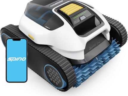 Spino E1 Poolroboter Akku Boden und Wand, 210 Min Kabellos Poolsauger, Max 21950 LPH, Poolreiniger mit 5 Reinigungsmodi, Auto Wasserlinien Parkfunktion, Weiß-Gelb