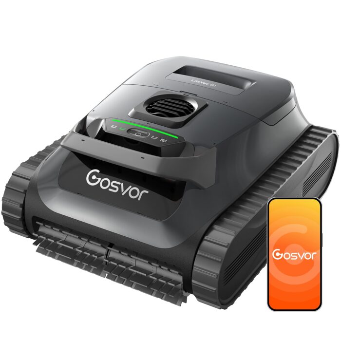 Gosvor (2026 Neu) Poolroboter Wand und Boden, Wasserlinie, Flachzone 4-in-1, Bis zu 200 Min. Laufzeit, Leichtgewicht 6,9 KG, 3μm Ultrafeiner Filter, Poolsuager Akku für Pools bis zu 200 m², Orange