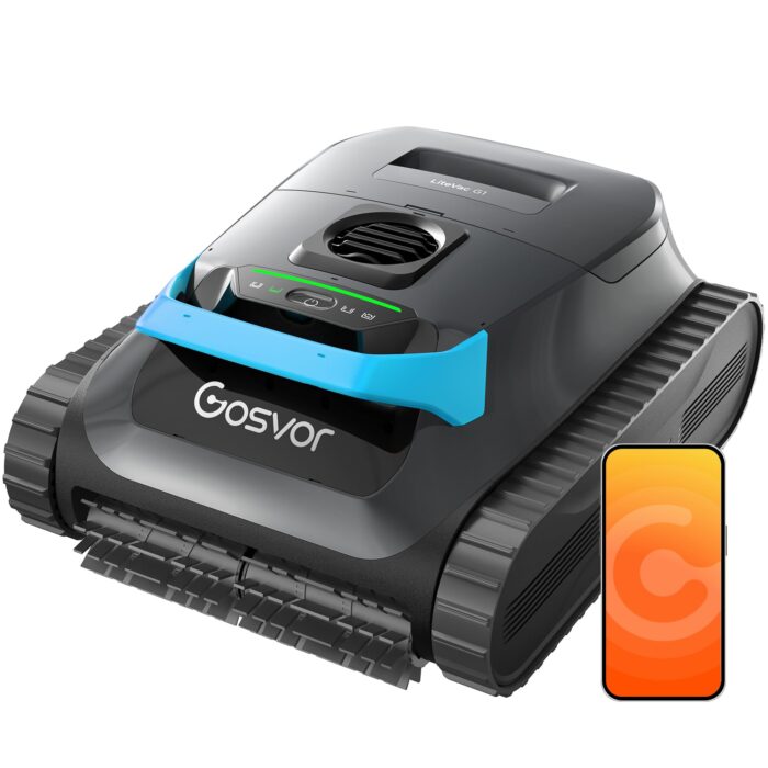 Gosvor (2026 Neu) Poolroboter Wand und Boden, Wasserlinie, Flachzone 4-in-1, Bis zu 200 Min. Laufzeit, Leichtgewicht 6,9 KG, 3μm Ultrafeiner Filter, Poolsuager Akku für Pools bis zu 200 m², Orange