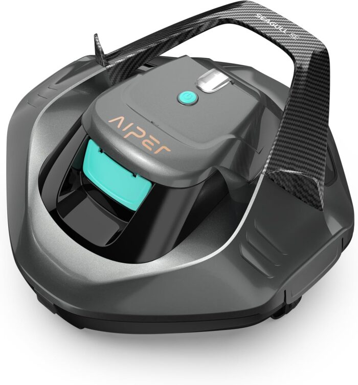 AIPER Poolroboter, Kabellos Poolsauger Akku, Bodensauger mit 90 Min Laufzeit, Automatisches Parken, Dual-Antriebsmotoren & LED-Anzeigen, Ideal für Flachem Boden Pool bis zu 80 m²