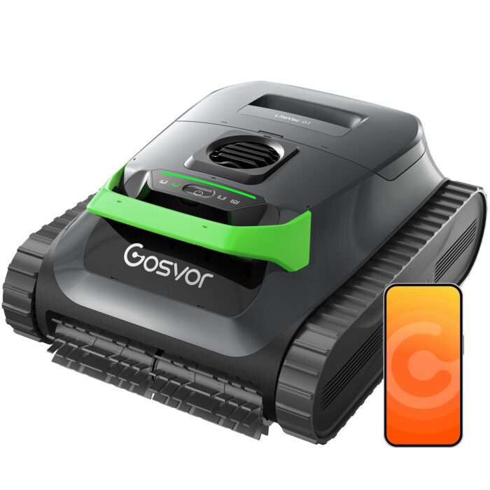 Gosvor (2026 Neu) Poolroboter Wand und Boden, Wasserlinie, Flachzone 4-in-1, Bis zu 200 Min. Laufzeit, Leichtgewicht 6,9 KG, 3μm Ultrafeiner Filter, Poolsuager Akku für Pools bis zu 200 m², Orange