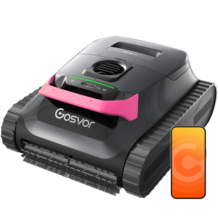 Gosvor (2026 Neu) Poolroboter Wand und Boden, Wasserlinie, Flachzone 4-in-1, Bis zu 200 Min. Laufzeit, Leichtgewicht 6,9 KG, 3μm Ultrafeiner Filter, Poolsuager Akku für Pools bis zu 200 m², Orange