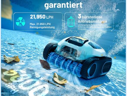 Spino E1 Poolroboter Akku Boden und Wand, 210 Min Kabellos Poolsauger, Max 21950 LPH, Poolreiniger mit 5 Reinigungsmodi, Auto Wasserlinien Parkfunktion, Weiß-Gelb