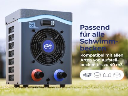 Gre HPM20 – Mini-Wärmepumpe für Aufstellpools bis zu 20 m³, Heizsystem für Aufstellpools, Farbe Grau