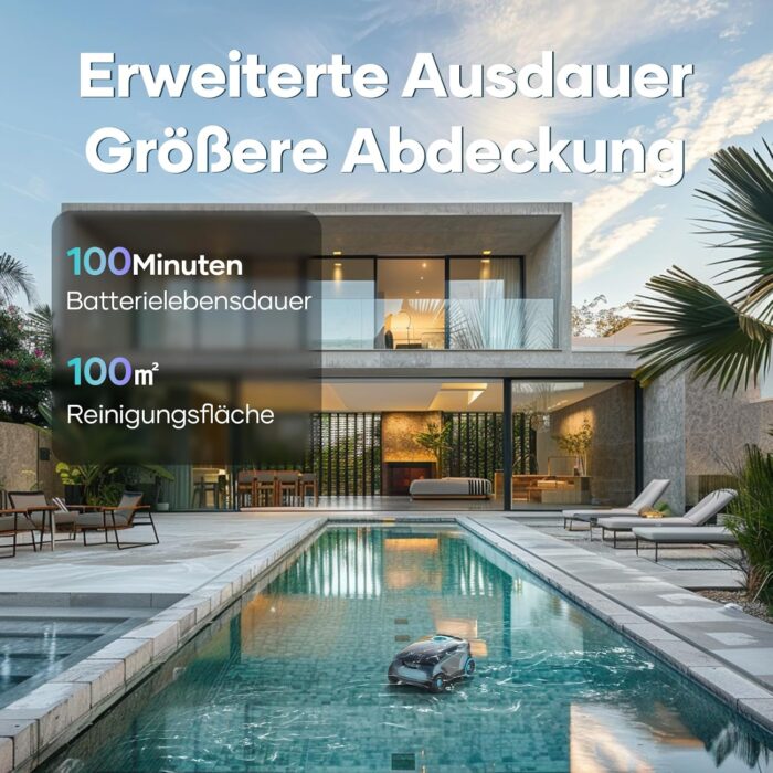 AIPER Kabelloser Poolroboter, Automatische Poolreiniger mit Fortschrittliche Partikelfiltration, 100-130 Minuten Akkulaufzeit, Auto-Park-Technologie, ideal für Oberirdische Pools bis zu 100㎡