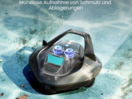 AIPER Poolroboter, Kabellos Poolsauger Akku, Bodensauger mit 90 Min Laufzeit, Automatisches Parken, Dual-Antriebsmotoren & LED-Anzeigen, Ideal für Flachem Boden Pool bis zu 80 m²
